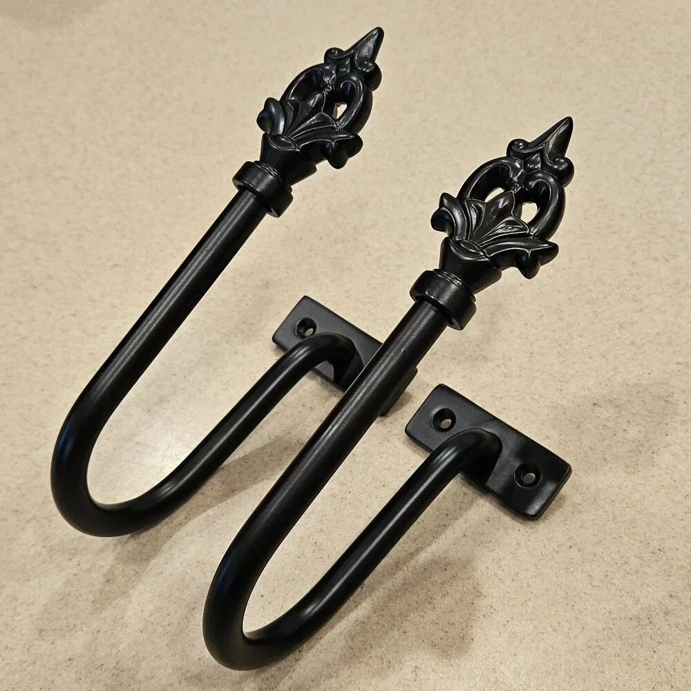 RARE NEW PAIR FRONTGATE FLOURISH OUTDOOR ALL WEATHER ORB CURTAIN ROD TIEBACKS